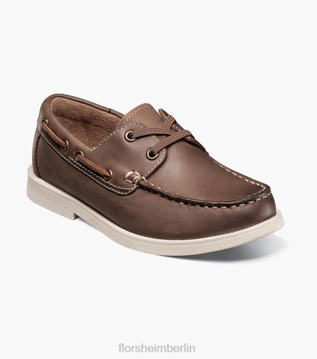 D280422 braunes Ch Schuhwerk Kinder Florsheim Krocket jr. Moc-Toe-Bootsschuh