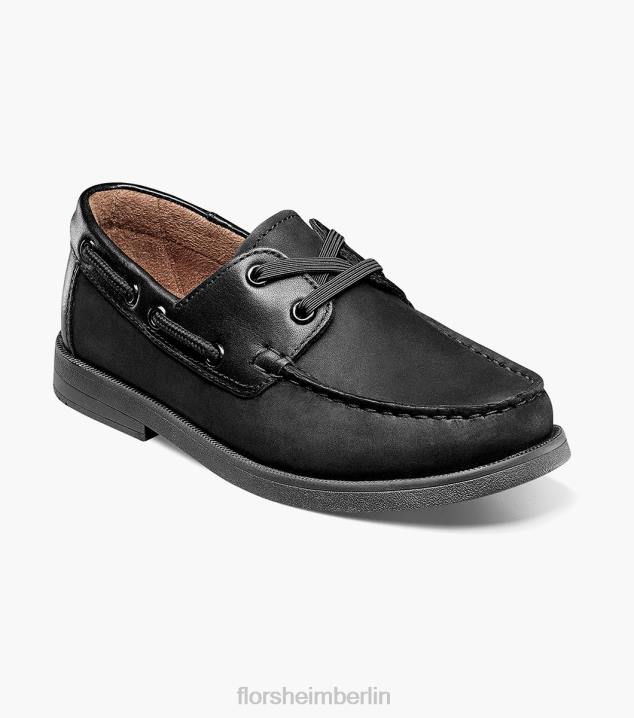 D280423 schwarzes Nubuk Schuhwerk Kinder Florsheim Krocket jr. Moc-Toe-Bootsschuh