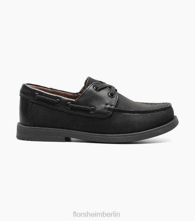 D280423 schwarzes Nubuk Schuhwerk Kinder Florsheim Krocket jr. Moc-Toe-Bootsschuh