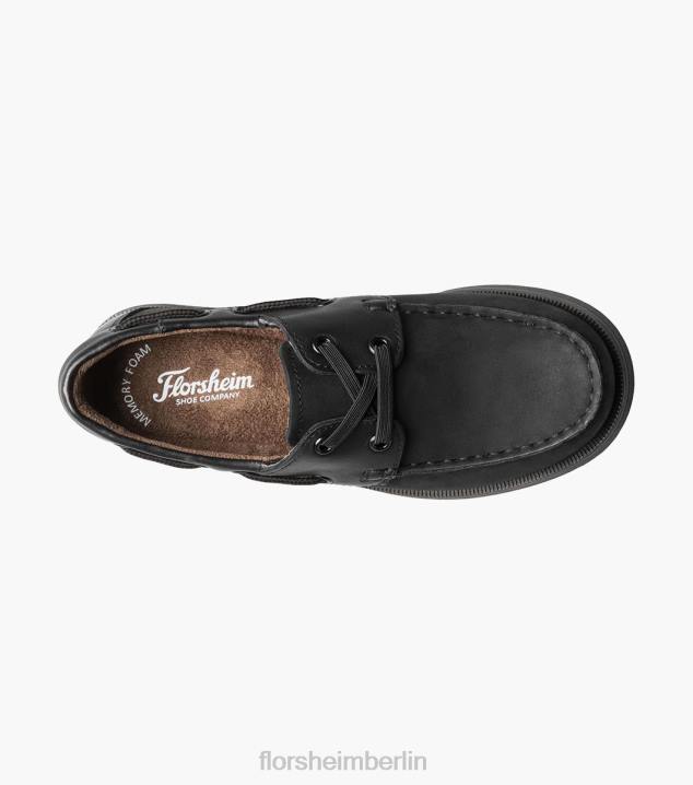 D280423 schwarzes Nubuk Schuhwerk Kinder Florsheim Krocket jr. Moc-Toe-Bootsschuh