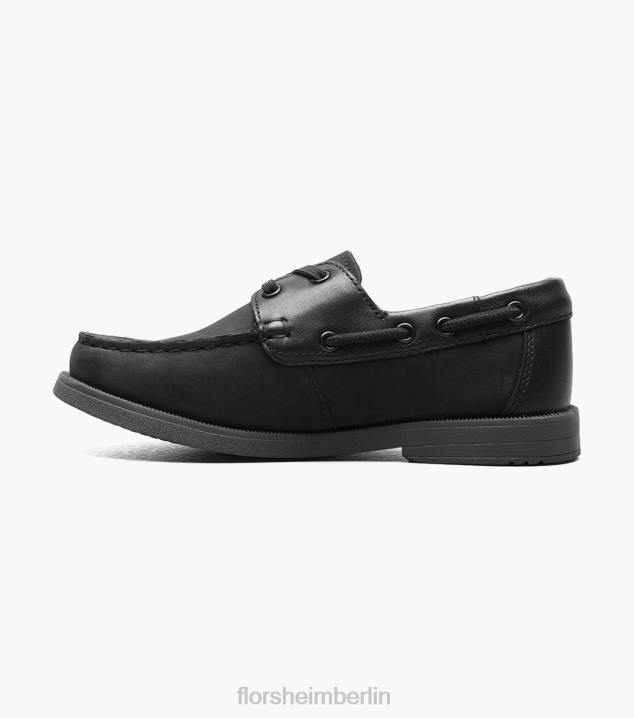 D280423 schwarzes Nubuk Schuhwerk Kinder Florsheim Krocket jr. Moc-Toe-Bootsschuh