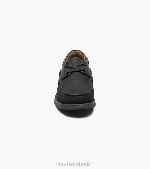 D280423 schwarzes Nubuk Schuhwerk Kinder Florsheim Krocket jr. Moc-Toe-Bootsschuh