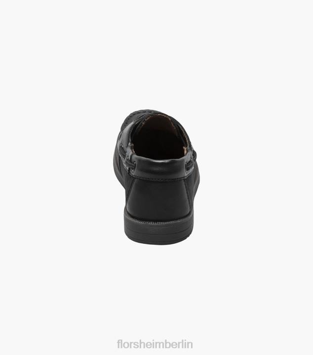 D280423 schwarzes Nubuk Schuhwerk Kinder Florsheim Krocket jr. Moc-Toe-Bootsschuh