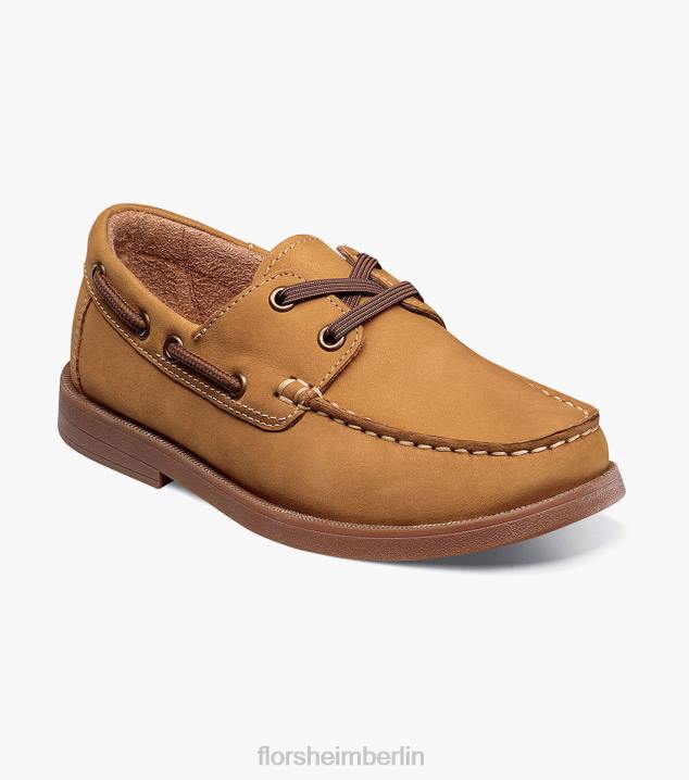 D280424 bräunen Schuhwerk Kinder Florsheim Krocket jr. Moc-Toe-Bootsschuh