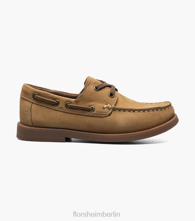 D280424 bräunen Schuhwerk Kinder Florsheim Krocket jr. Moc-Toe-Bootsschuh