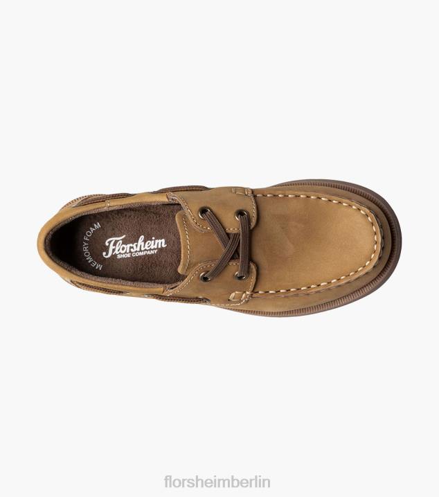 D280424 bräunen Schuhwerk Kinder Florsheim Krocket jr. Moc-Toe-Bootsschuh