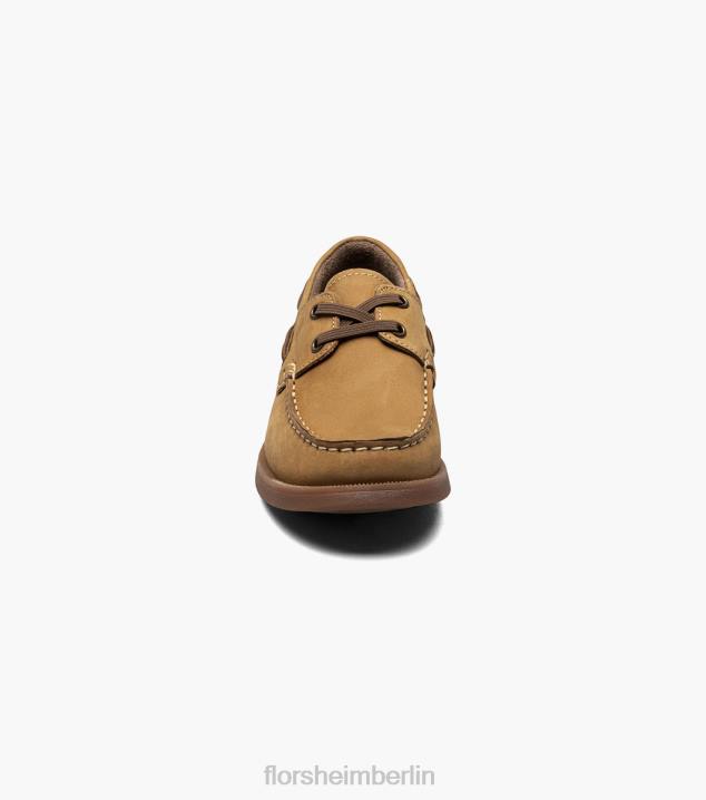 D280424 bräunen Schuhwerk Kinder Florsheim Krocket jr. Moc-Toe-Bootsschuh