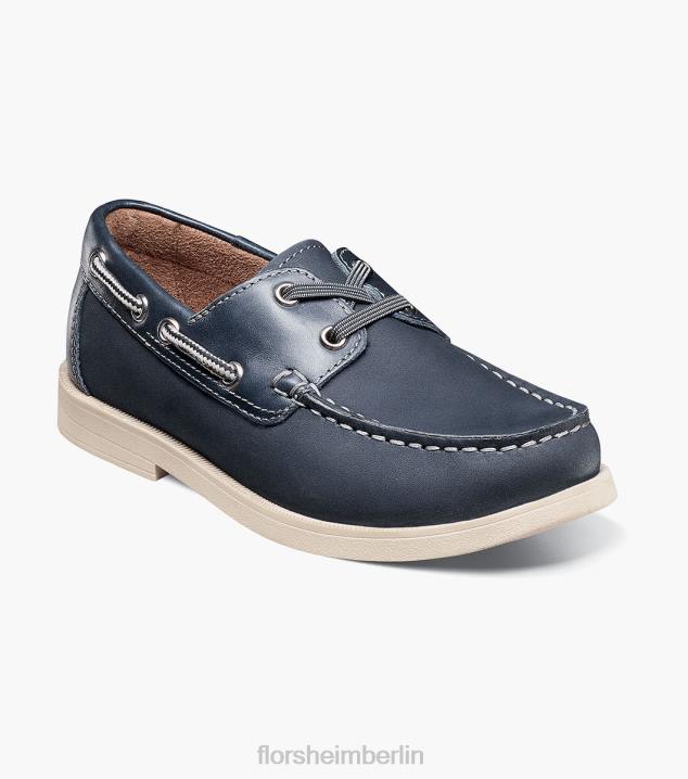 D280425 marineblaues Nubuk Schuhwerk Kinder Florsheim Krocket jr. Moc-Toe-Bootsschuh