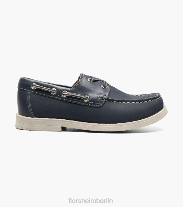 D280425 marineblaues Nubuk Schuhwerk Kinder Florsheim Krocket jr. Moc-Toe-Bootsschuh