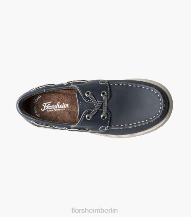 D280425 marineblaues Nubuk Schuhwerk Kinder Florsheim Krocket jr. Moc-Toe-Bootsschuh