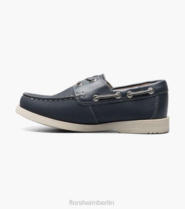 D280425 marineblaues Nubuk Schuhwerk Kinder Florsheim Krocket jr. Moc-Toe-Bootsschuh