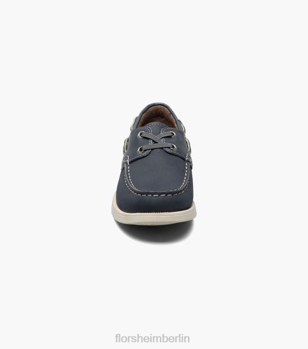 D280425 marineblaues Nubuk Schuhwerk Kinder Florsheim Krocket jr. Moc-Toe-Bootsschuh