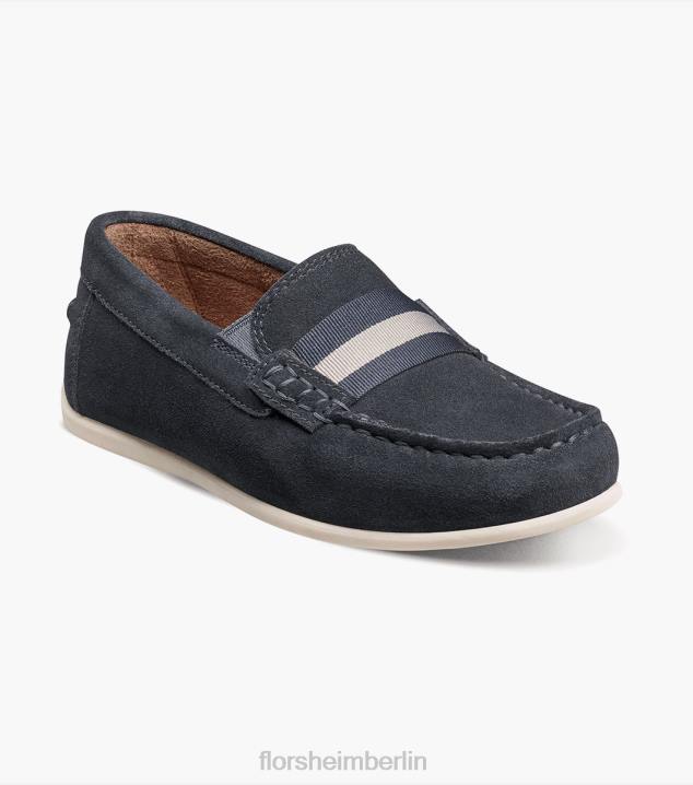 D280426 marineblaues Wildleder Schuhwerk Kinder Florsheim Jasper jr. Moc Toe Strap Loafer