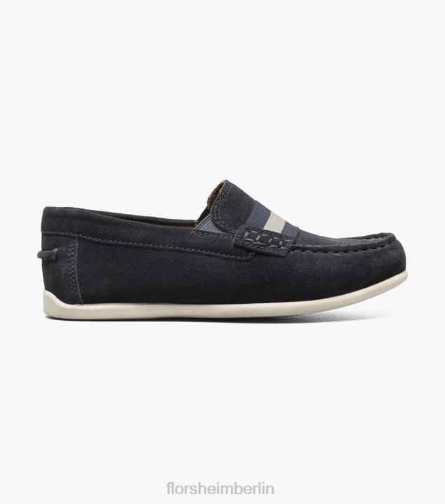 D280426 marineblaues Wildleder Schuhwerk Kinder Florsheim Jasper jr. Moc Toe Strap Loafer
