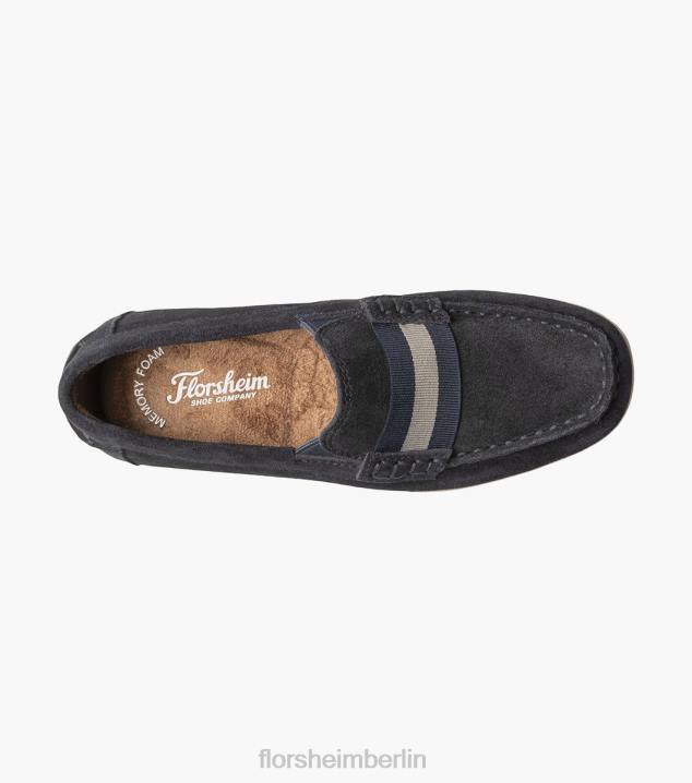 D280426 marineblaues Wildleder Schuhwerk Kinder Florsheim Jasper jr. Moc Toe Strap Loafer