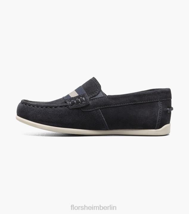 D280426 marineblaues Wildleder Schuhwerk Kinder Florsheim Jasper jr. Moc Toe Strap Loafer