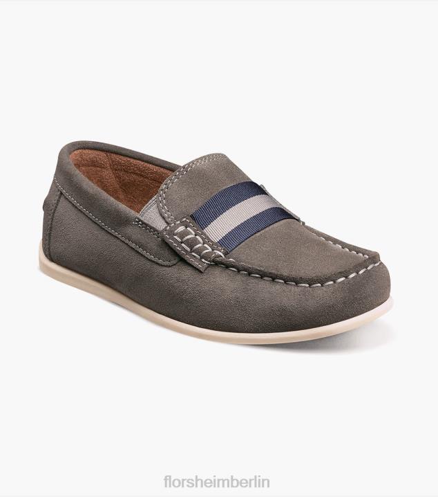 D280429 graues Wildleder Schuhwerk Kinder Florsheim Jasper jr. Moc Toe Strap Loafer