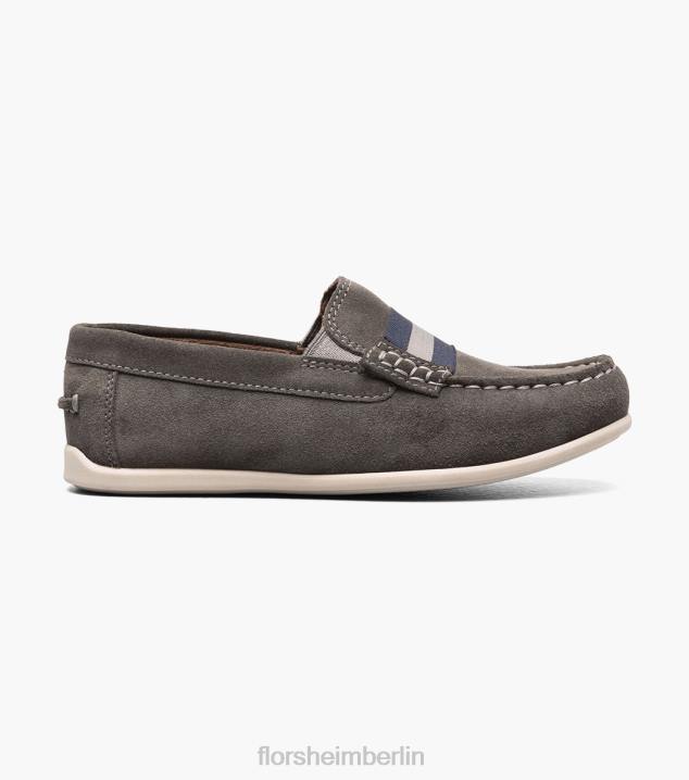 D280429 graues Wildleder Schuhwerk Kinder Florsheim Jasper jr. Moc Toe Strap Loafer