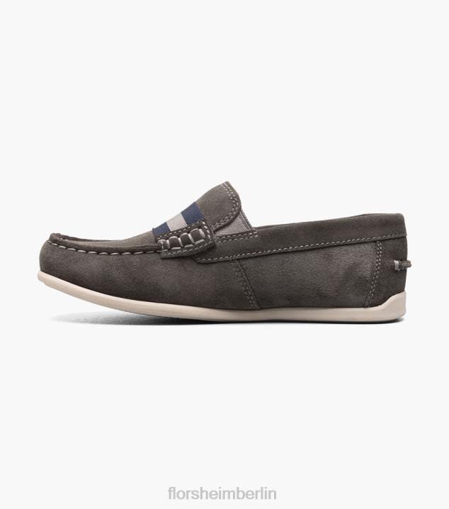 D280429 graues Wildleder Schuhwerk Kinder Florsheim Jasper jr. Moc Toe Strap Loafer