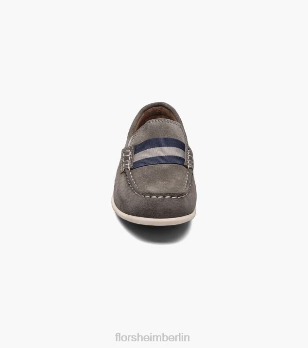 D280429 graues Wildleder Schuhwerk Kinder Florsheim Jasper jr. Moc Toe Strap Loafer