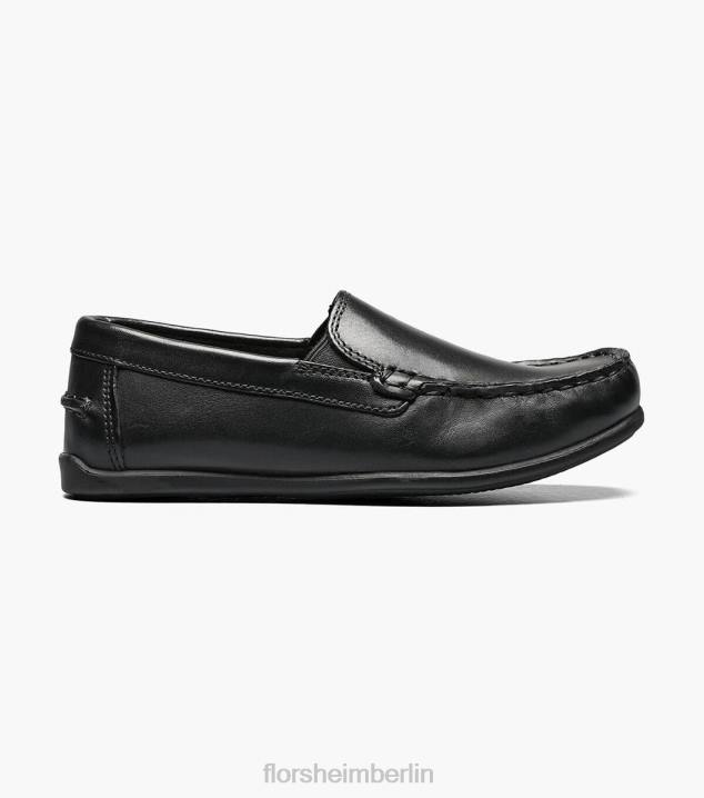 D280431 Schwarz Schuhwerk Kinder Florsheim Jasper jr. Venezianischer Loafer mit Moc-Toe