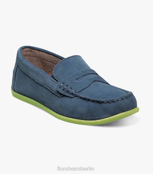 D280438 blaues Wildleder Schuhwerk Kinder Florsheim Jasper jr. Moc Toe Penny Driver