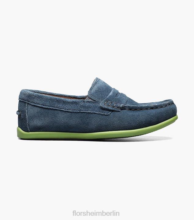 D280438 blaues Wildleder Schuhwerk Kinder Florsheim Jasper jr. Moc Toe Penny Driver