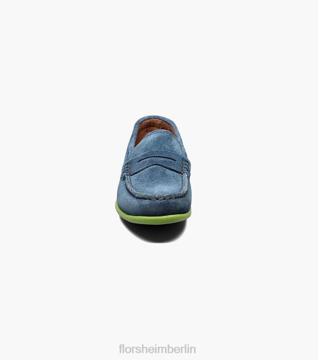 D280438 blaues Wildleder Schuhwerk Kinder Florsheim Jasper jr. Moc Toe Penny Driver