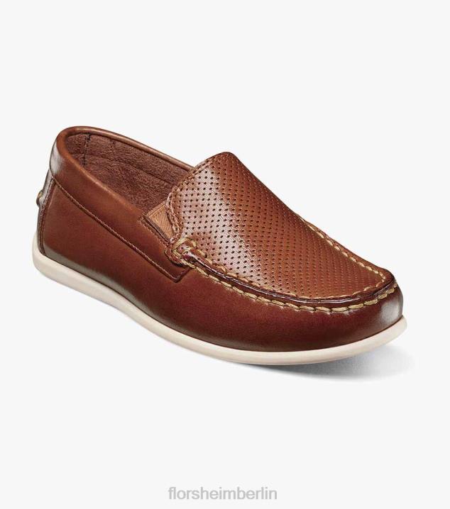 D280467 Sattelbräune Schuhwerk Kinder Florsheim Jasper Perf Jr. Venezianischer Loafer mit Moc-Toe