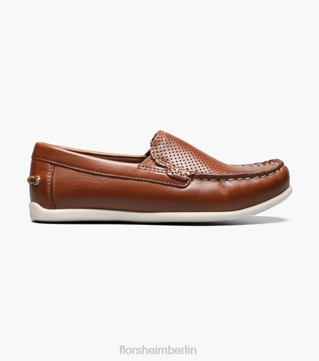 D280467 Sattelbräune Schuhwerk Kinder Florsheim Jasper Perf Jr. Venezianischer Loafer mit Moc-Toe