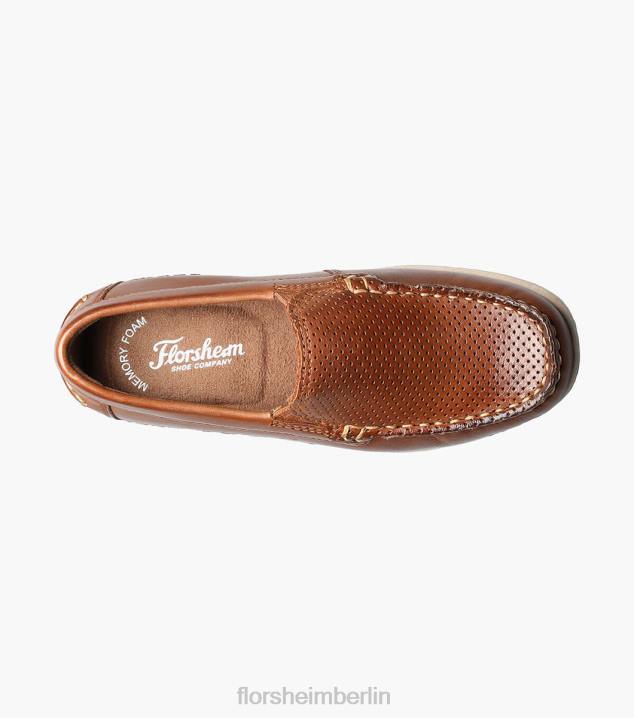 D280467 Sattelbräune Schuhwerk Kinder Florsheim Jasper Perf Jr. Venezianischer Loafer mit Moc-Toe