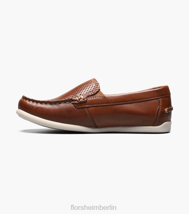D280467 Sattelbräune Schuhwerk Kinder Florsheim Jasper Perf Jr. Venezianischer Loafer mit Moc-Toe
