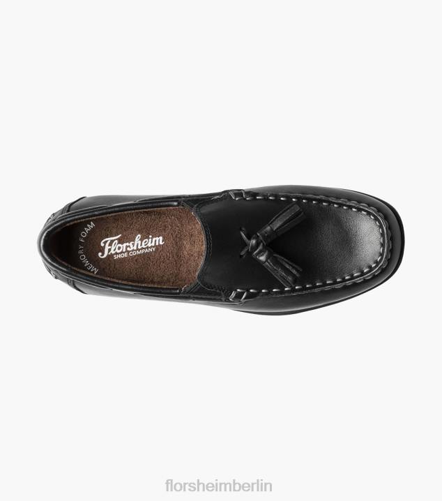 D280475 Schwarz Schuhwerk Kinder Florsheim Jasper jr. Moc-Toe-Loafer mit Quasten