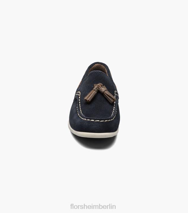 D280476 marineblaues Wildleder Schuhwerk Kinder Florsheim Jasper jr. Moc-Toe-Loafer mit Quasten
