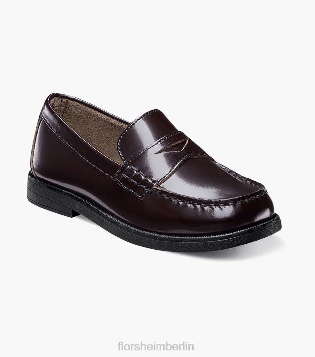 D280496 Burgund Schuhwerk Kinder Florsheim Krocket jr. Moc-Toe-Penny-Loafer