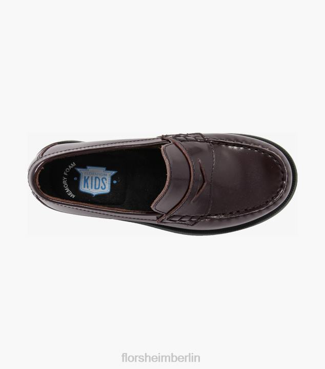 D280496 Burgund Schuhwerk Kinder Florsheim Krocket jr. Moc-Toe-Penny-Loafer