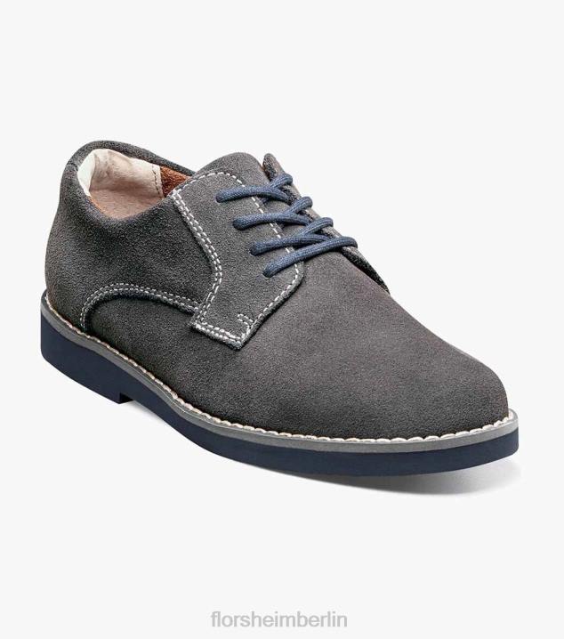 D280462 graues Wildleder Schuhwerk Kinder Florsheim Kearny Jr. Oxford mit schlichter Zehenpartie