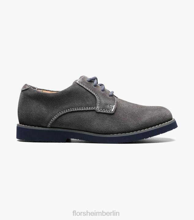 D280462 graues Wildleder Schuhwerk Kinder Florsheim Kearny Jr. Oxford mit schlichter Zehenpartie