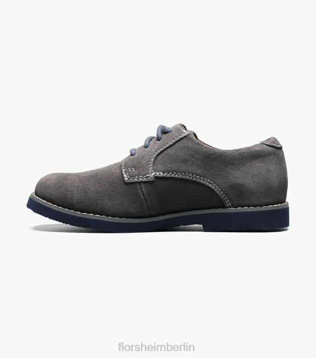 D280462 graues Wildleder Schuhwerk Kinder Florsheim Kearny Jr. Oxford mit schlichter Zehenpartie