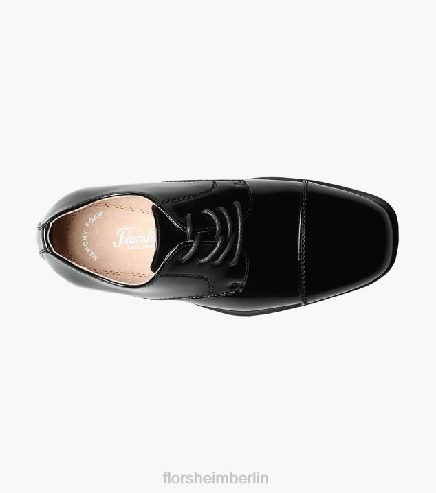D280473 schwarzes Lackleder Schuhwerk Kinder Florsheim offenbaren jr. Cap Toe Oxford