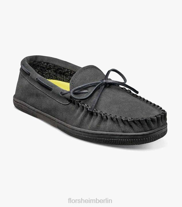 D280385 graues Wildleder Schuhwerk Männer Florsheim Gemütlicher Moc-Toe-Slipper zum Binden