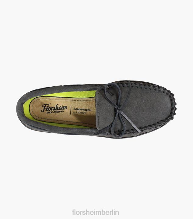 D280385 graues Wildleder Schuhwerk Männer Florsheim Gemütlicher Moc-Toe-Slipper zum Binden