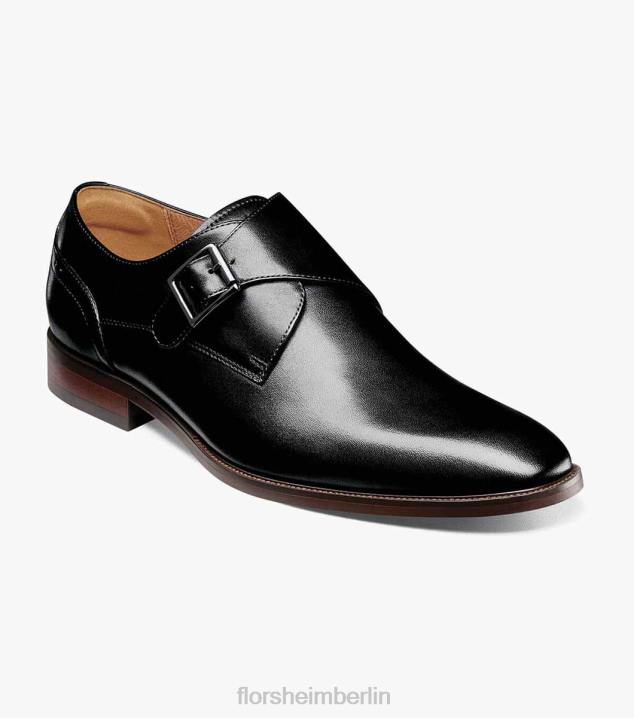 D280145 Schwarz Schuhwerk Männer Florsheim Sorrento Single Monk Strap mit schlichter Zehenpartie