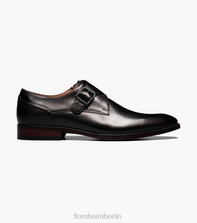 D280145 Schwarz Schuhwerk Männer Florsheim Sorrento Single Monk Strap mit schlichter Zehenpartie