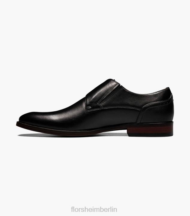D280145 Schwarz Schuhwerk Männer Florsheim Sorrento Single Monk Strap mit schlichter Zehenpartie