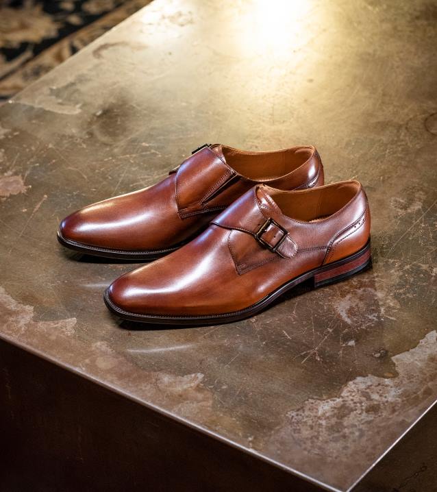 D280146 Cognac Schuhwerk Männer Florsheim Sorrento Single Monk Strap mit schlichter Zehenpartie