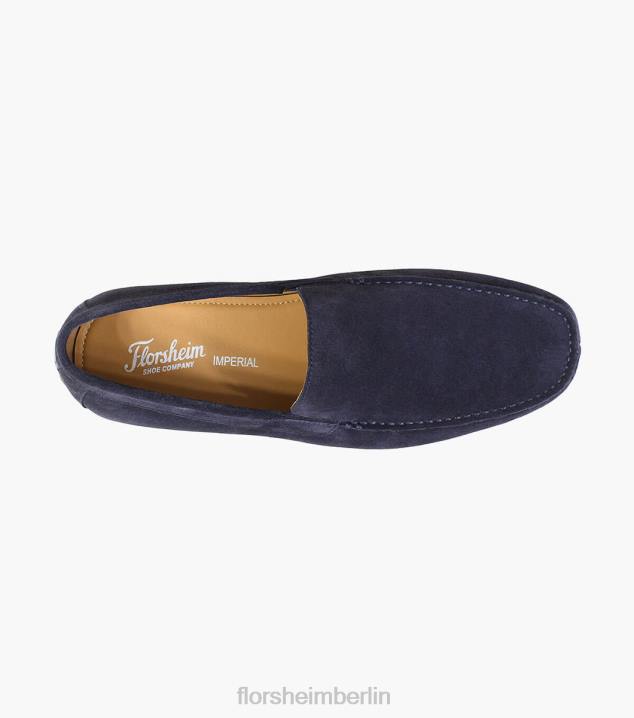 D280282 marineblaues Wildleder Schuhwerk Männer Florsheim Dubino Moc-Toe-Slipper im venezianischen Stil