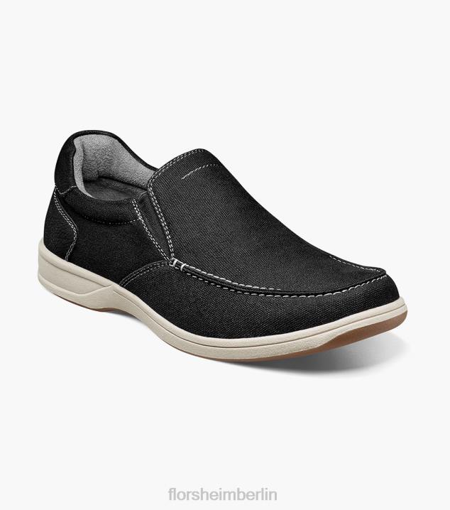D2809 Schwarz Schuhwerk Männer Florsheim Moc-Toe-Slipper aus Canvas am Seeufer