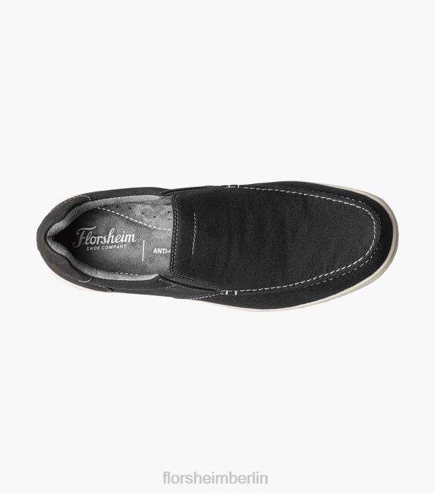 D2809 Schwarz Schuhwerk Männer Florsheim Moc-Toe-Slipper aus Canvas am Seeufer