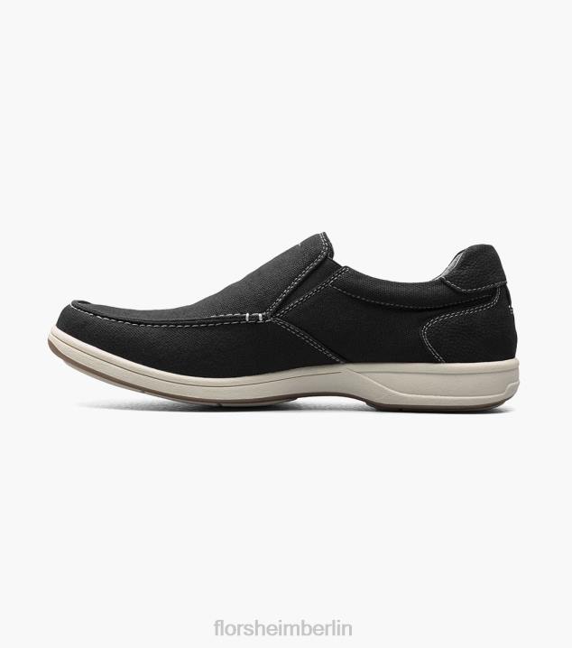D2809 Schwarz Schuhwerk Männer Florsheim Moc-Toe-Slipper aus Canvas am Seeufer